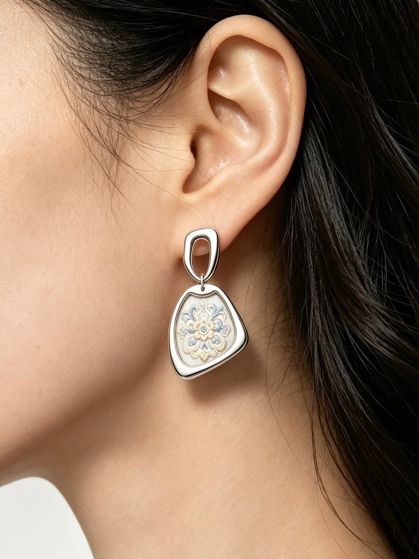 Textile Floral Plaque Drop Earrings