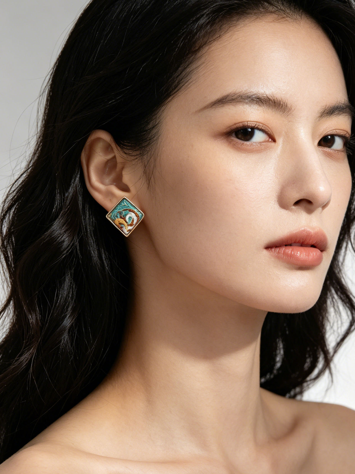 Limited Edition Square Ear Stud - Green