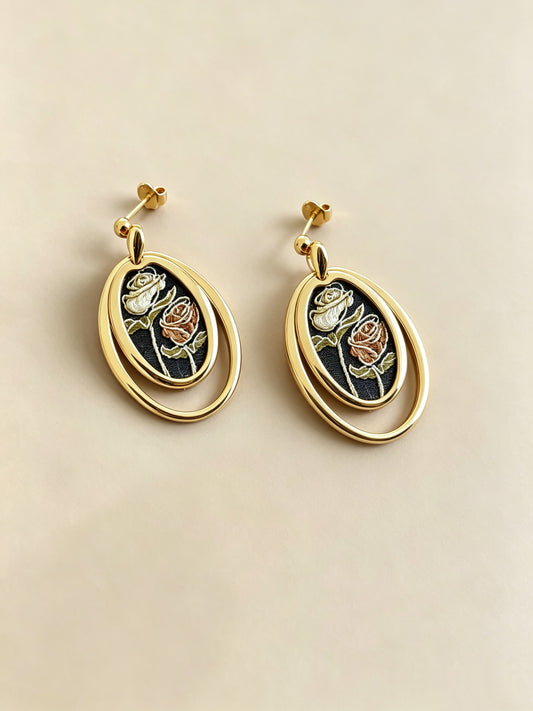 Oval-shaped Embroidered Stud Earrings