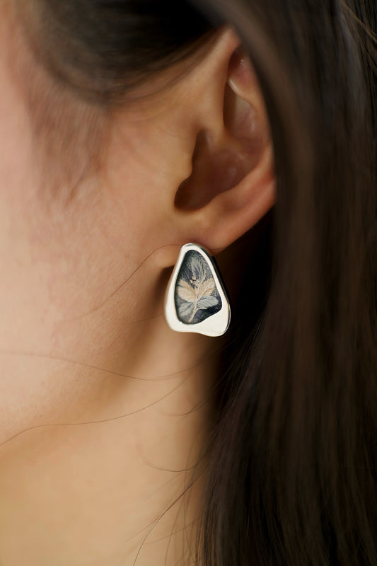 Silver Leaf Tailsman Design Style Stud Earrings
