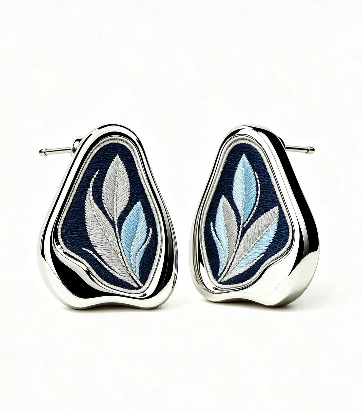 Sliver Blue Leaf Design Style Stud Earrings