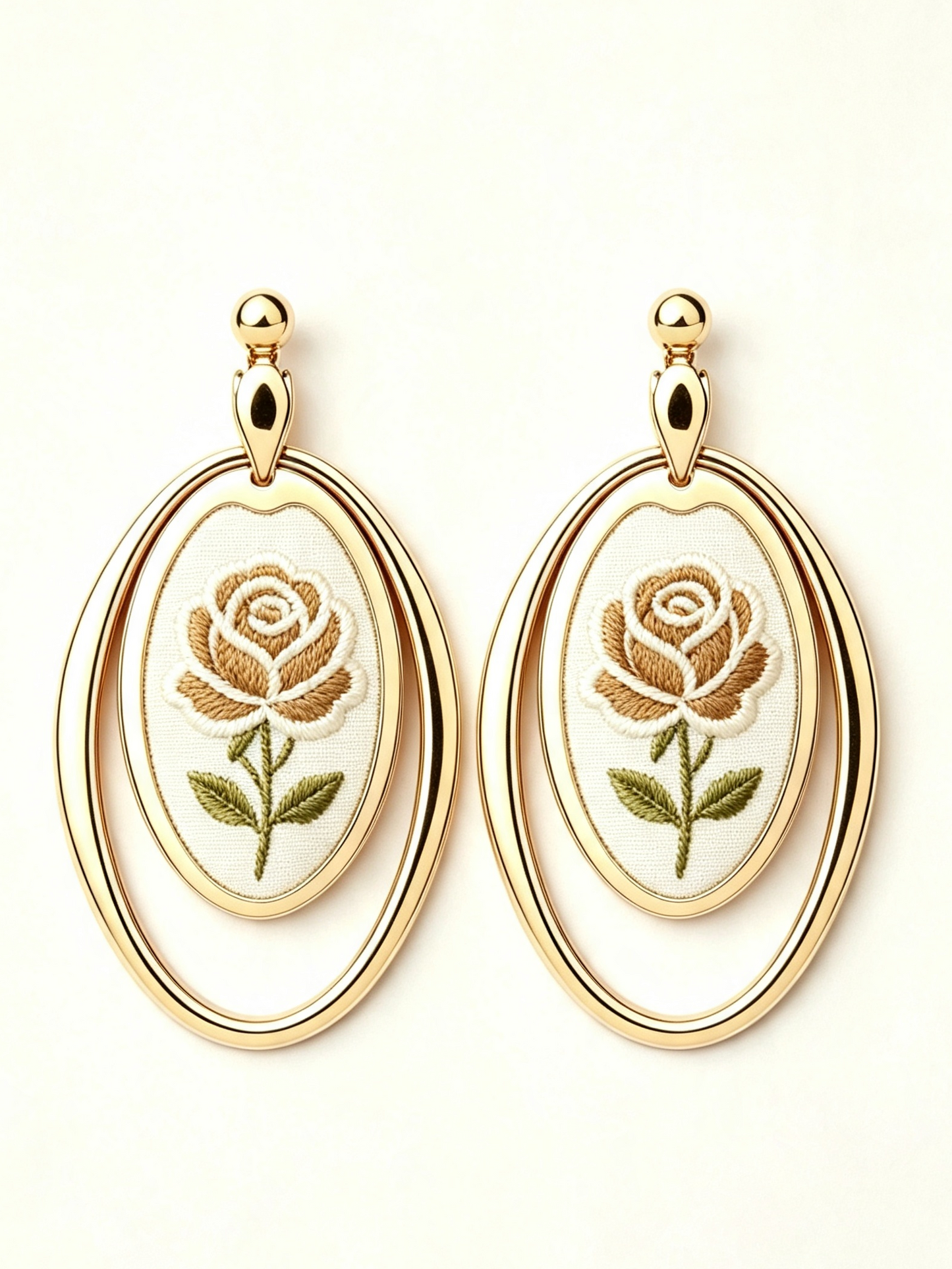 Oval-shaped Embroidered Stud Earrings