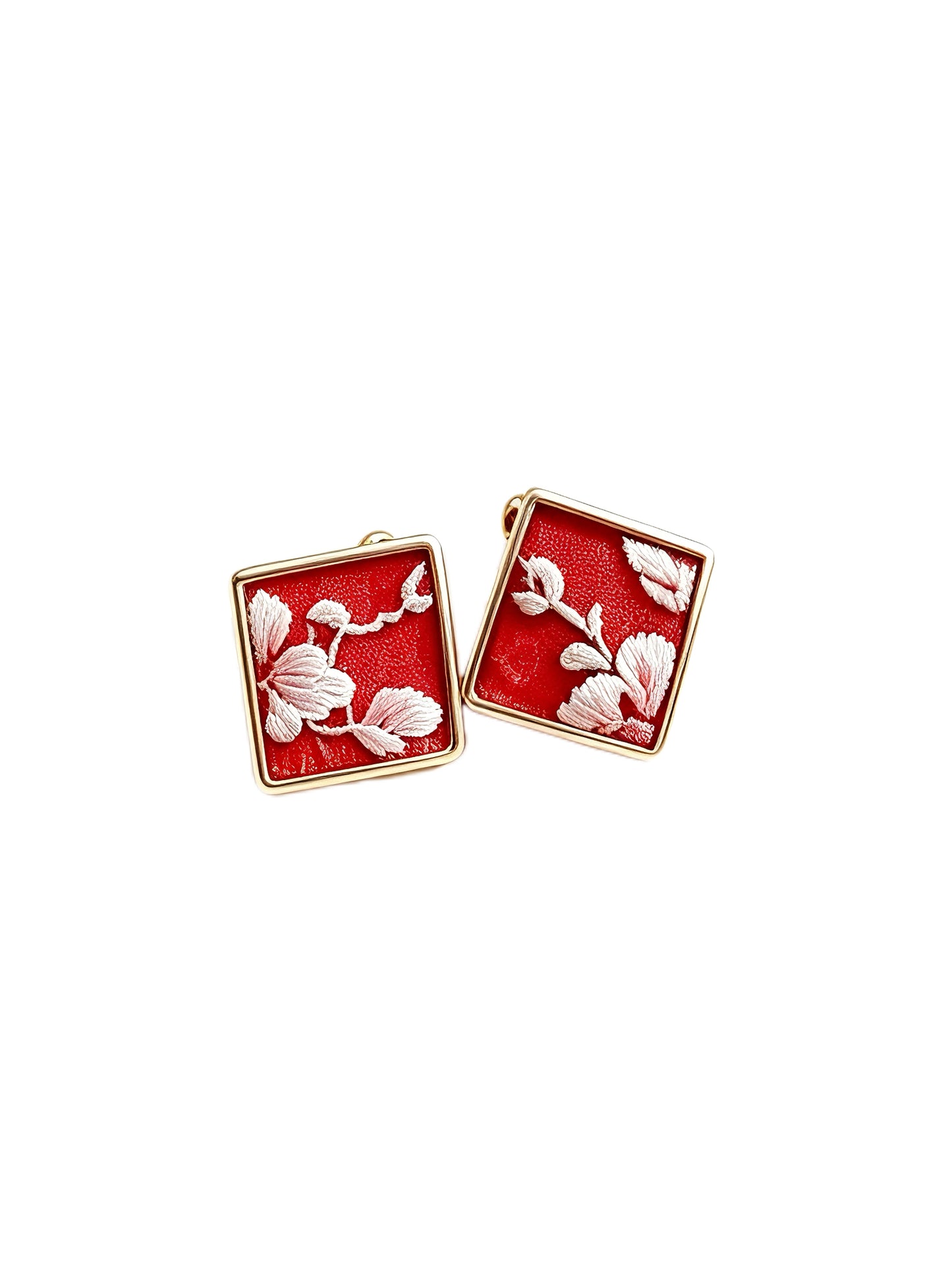 Classic Square Ear Stud - Red