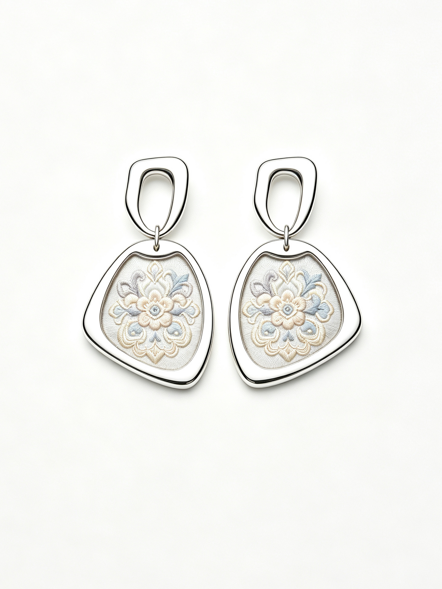 Textile Floral Plaque Drop Earrings