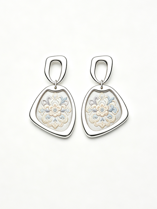 Textile Floral Plaque Drop Earrings