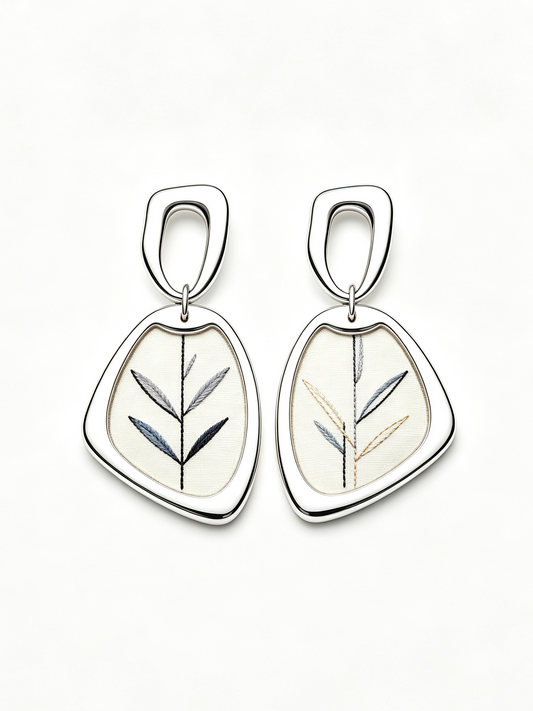 Minimalist Design Leaf Tailsman Drop Earrings