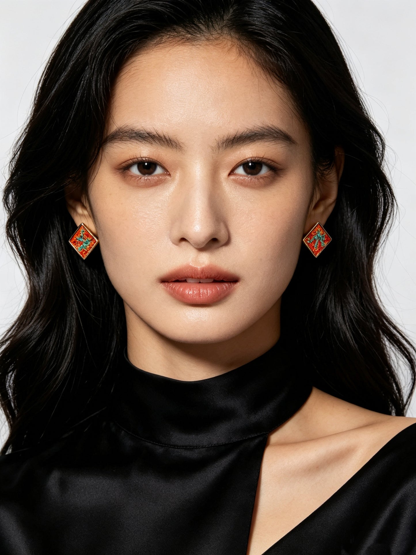 Limited Edition Square Ear Stud - Red
