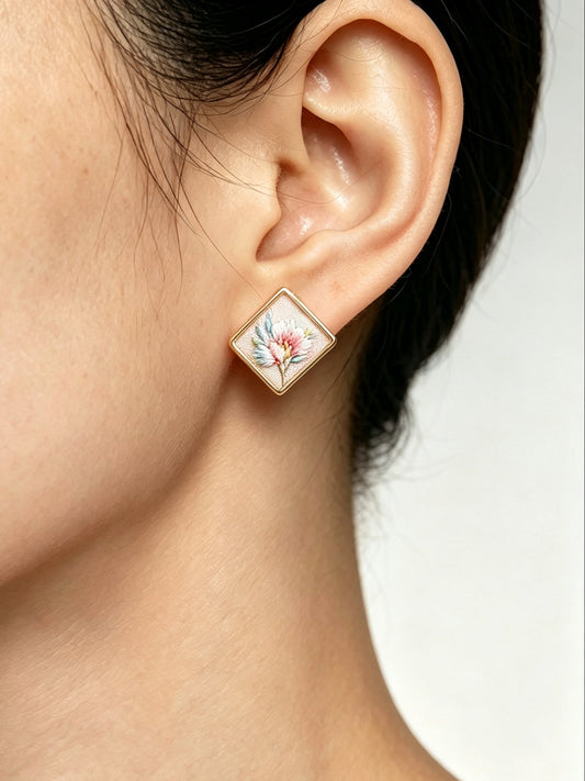 Classic Square Ear Stud - Pink