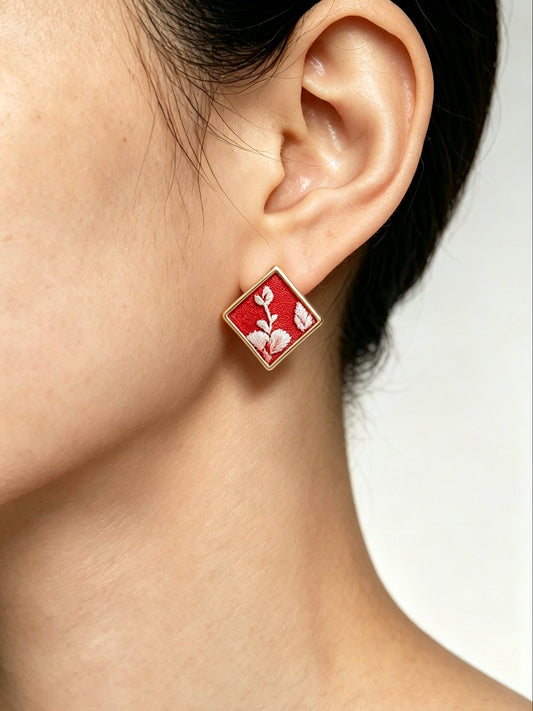 Classic Square Ear Stud - Red