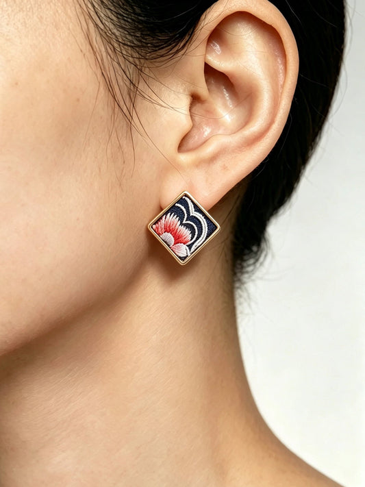 Classic Square Ear Stud - Navy