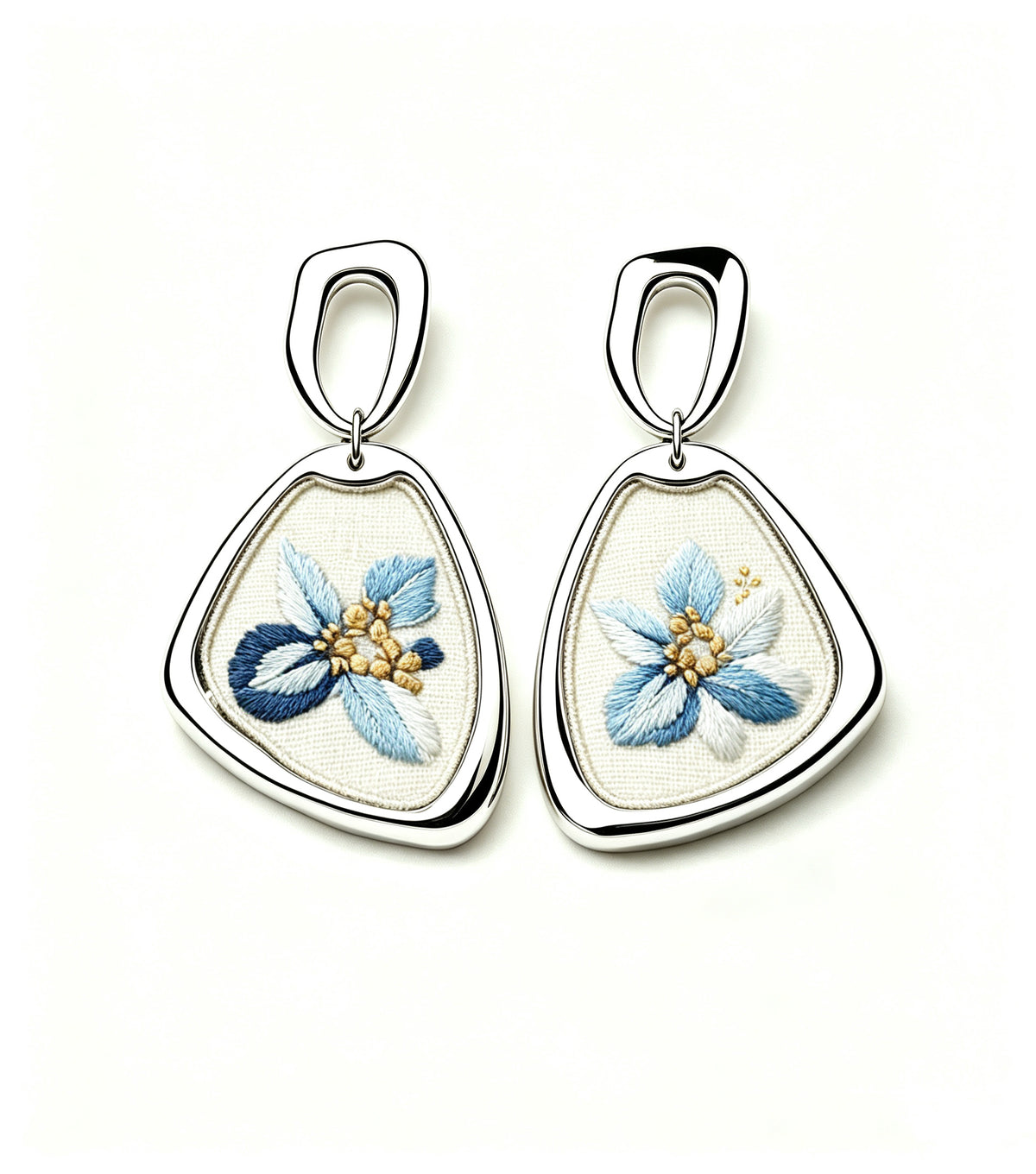 Textile Floral Plaque Drop Earrings
