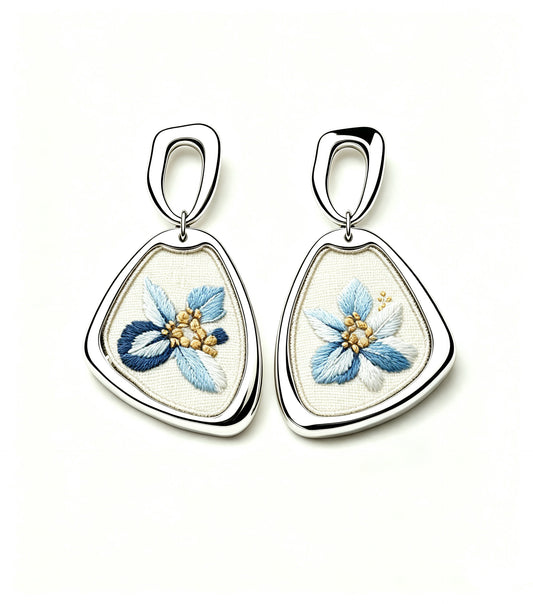 Textile Floral Plaque Drop Earrings