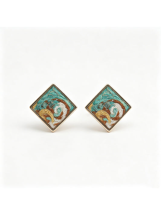 Limited Edition Square Ear Stud - Green