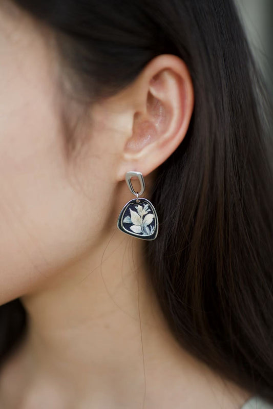 Textile Floral Plaque Drop Earrings