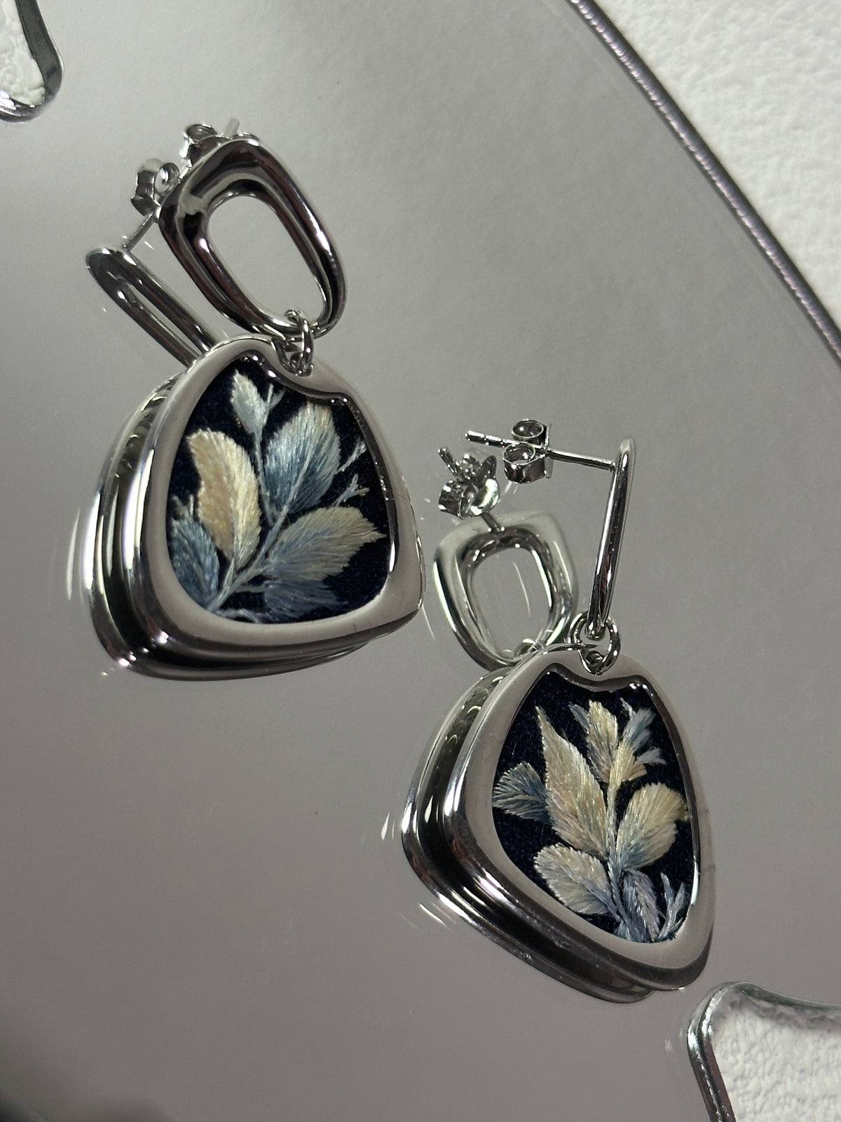 Textile Floral Plaque Drop Earrings