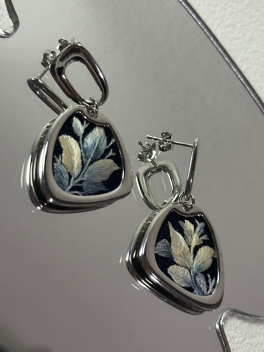 Textile Floral Plaque Drop Earrings