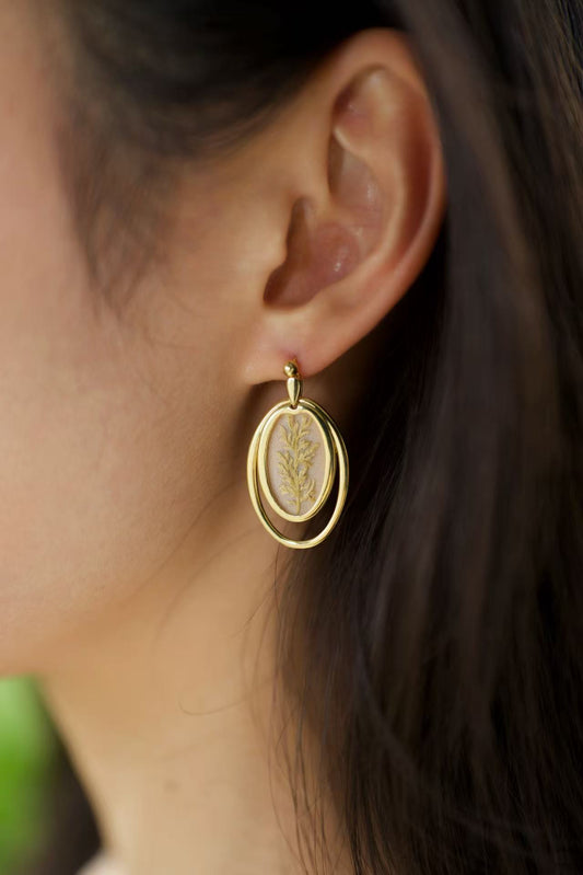 Oval-shaped Embroidered Stud Earrings