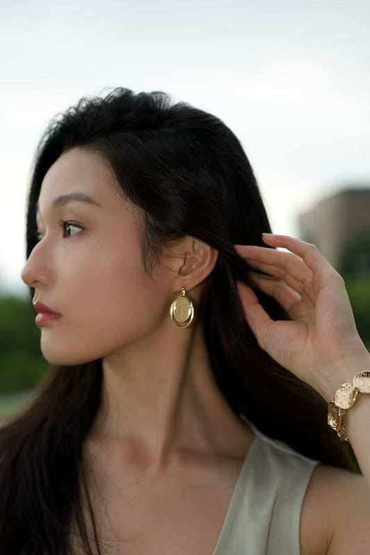 Oval-shaped Embroidered Stud Earrings