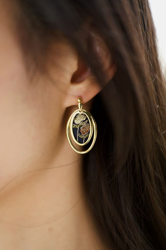 Oval-shaped Embroidered Stud Earrings