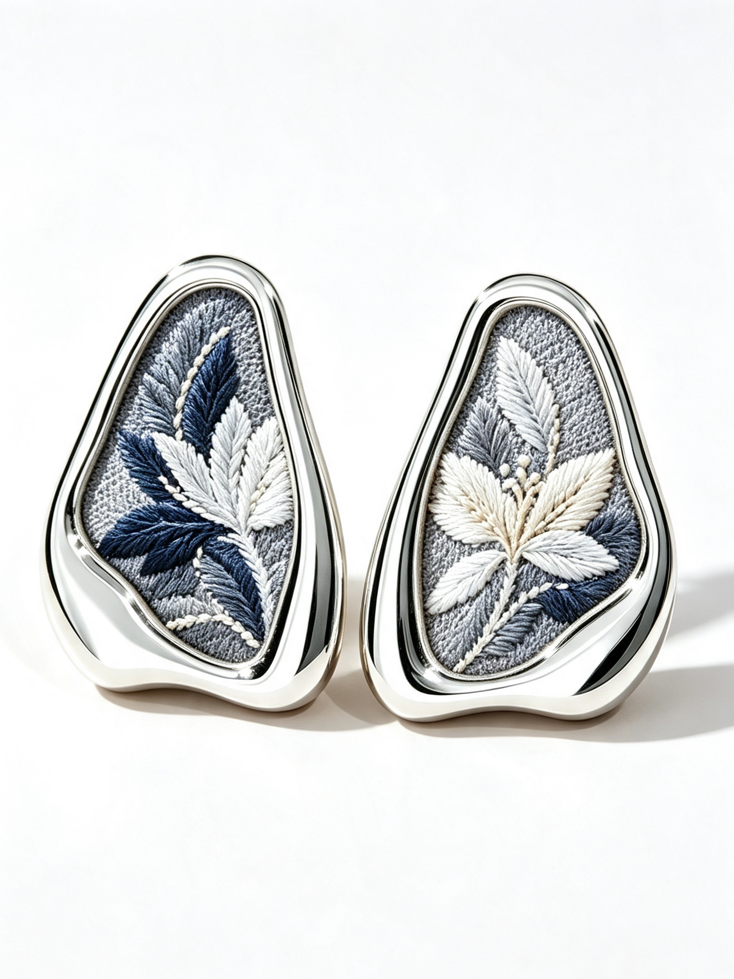 Silver Leaf Tailsman Design Style Stud Earrings