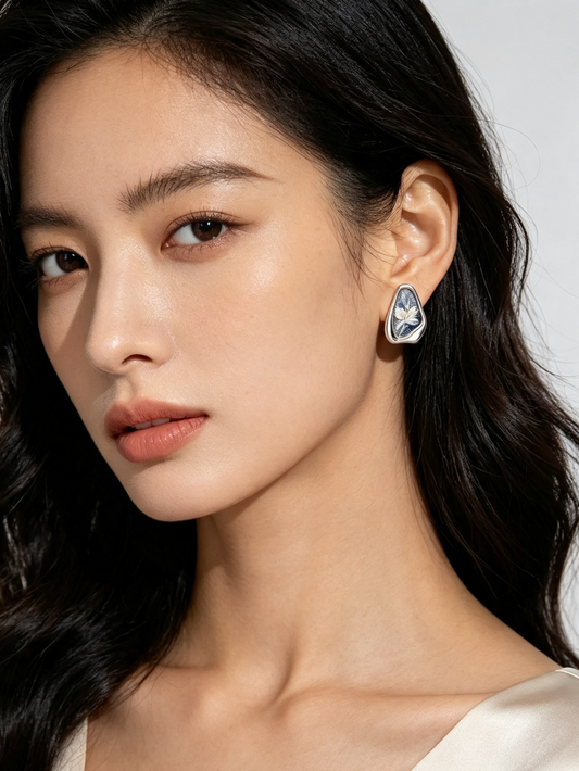 Silver Leaf Tailsman Design Style Stud Earrings