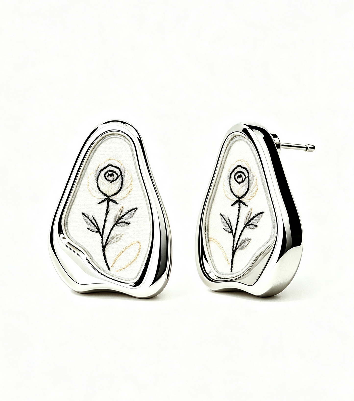 Sliver Rose Design Style Stud Earrings
