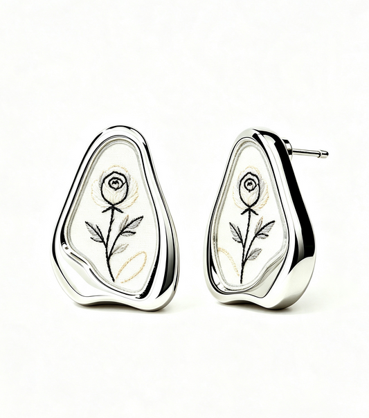 Sliver Rose Design Style Stud Earrings