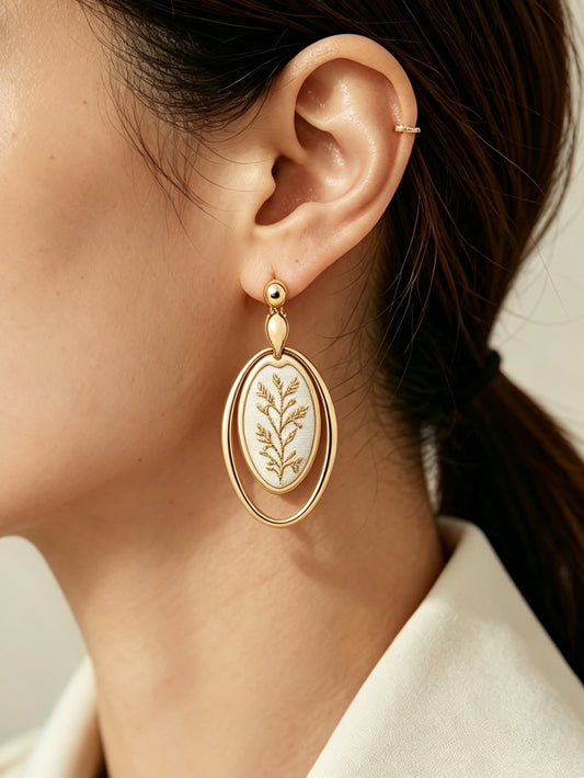 Oval-shaped Embroidered Stud Earrings