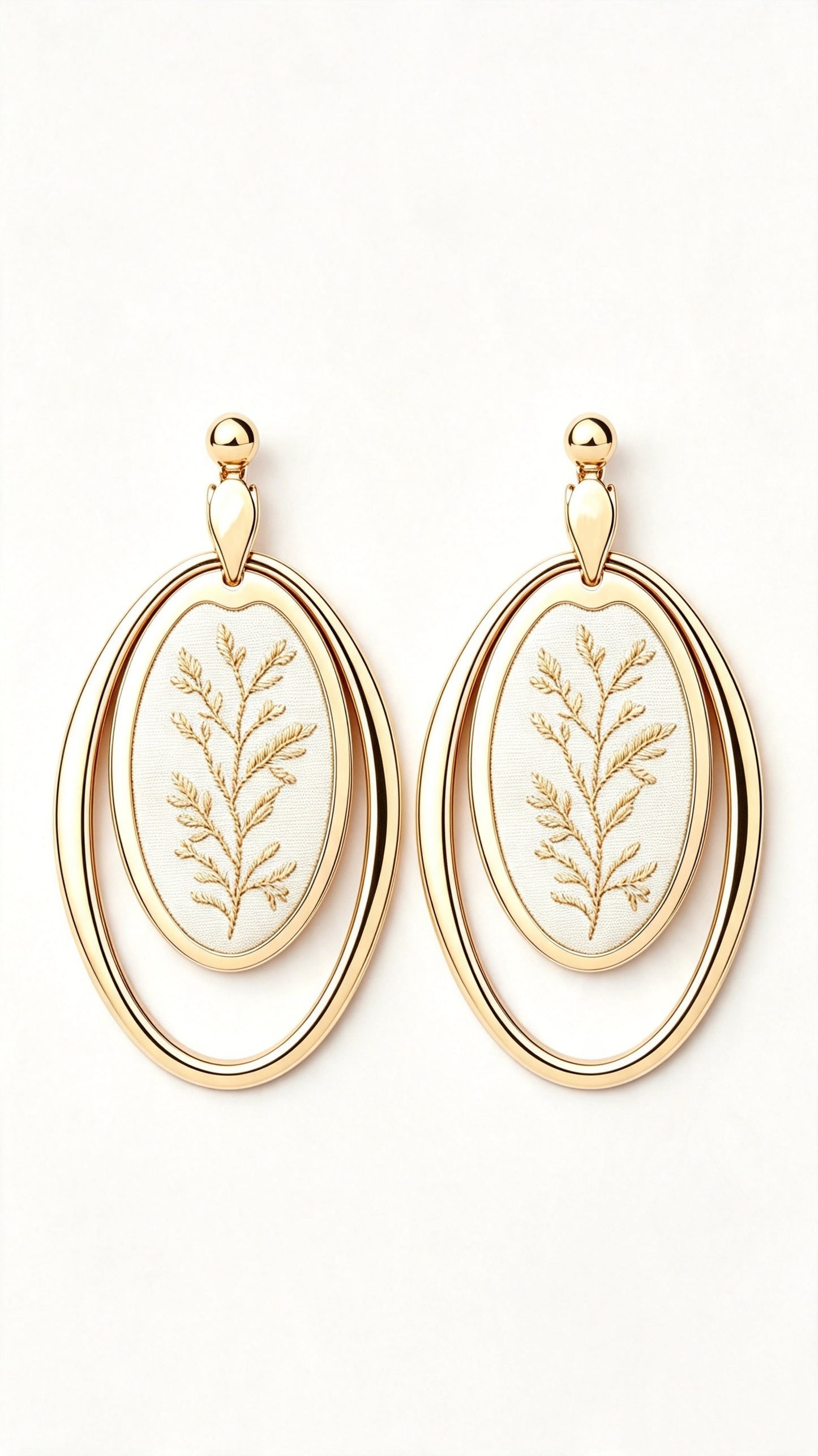 Oval-shaped Embroidered Stud Earrings