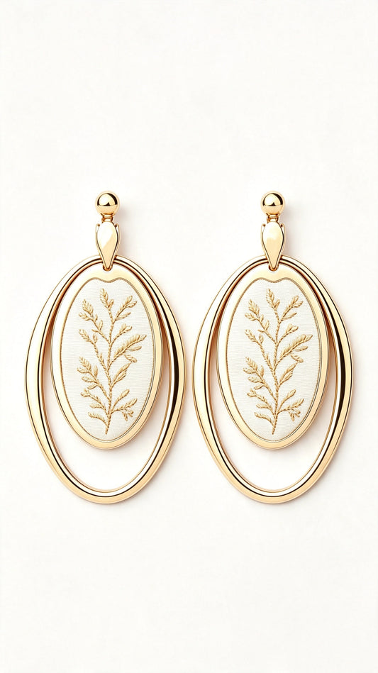 Oval-shaped Embroidered Stud Earrings